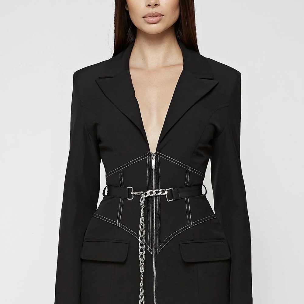 Manière De Voir Black Corset Blazer Dress With Chain Size US 4